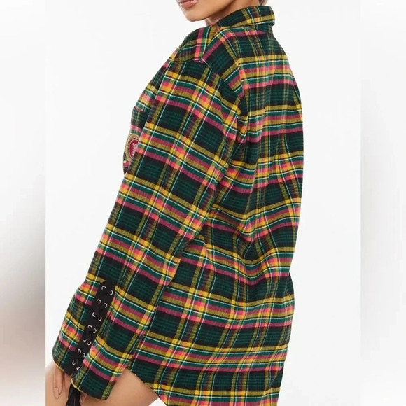 SAVAGE X FENTY Tied Up Tartan PJ Raw Hem Sleep Shirt in Pink Canterbury Plaid - Picture 2 of 9